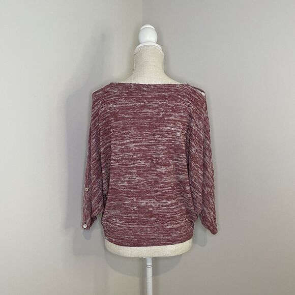 Postmark Anthropologie Malu Top Spacedye Cold Shoulder Knit Top Sweater Maroon S - Picture 3 of 12